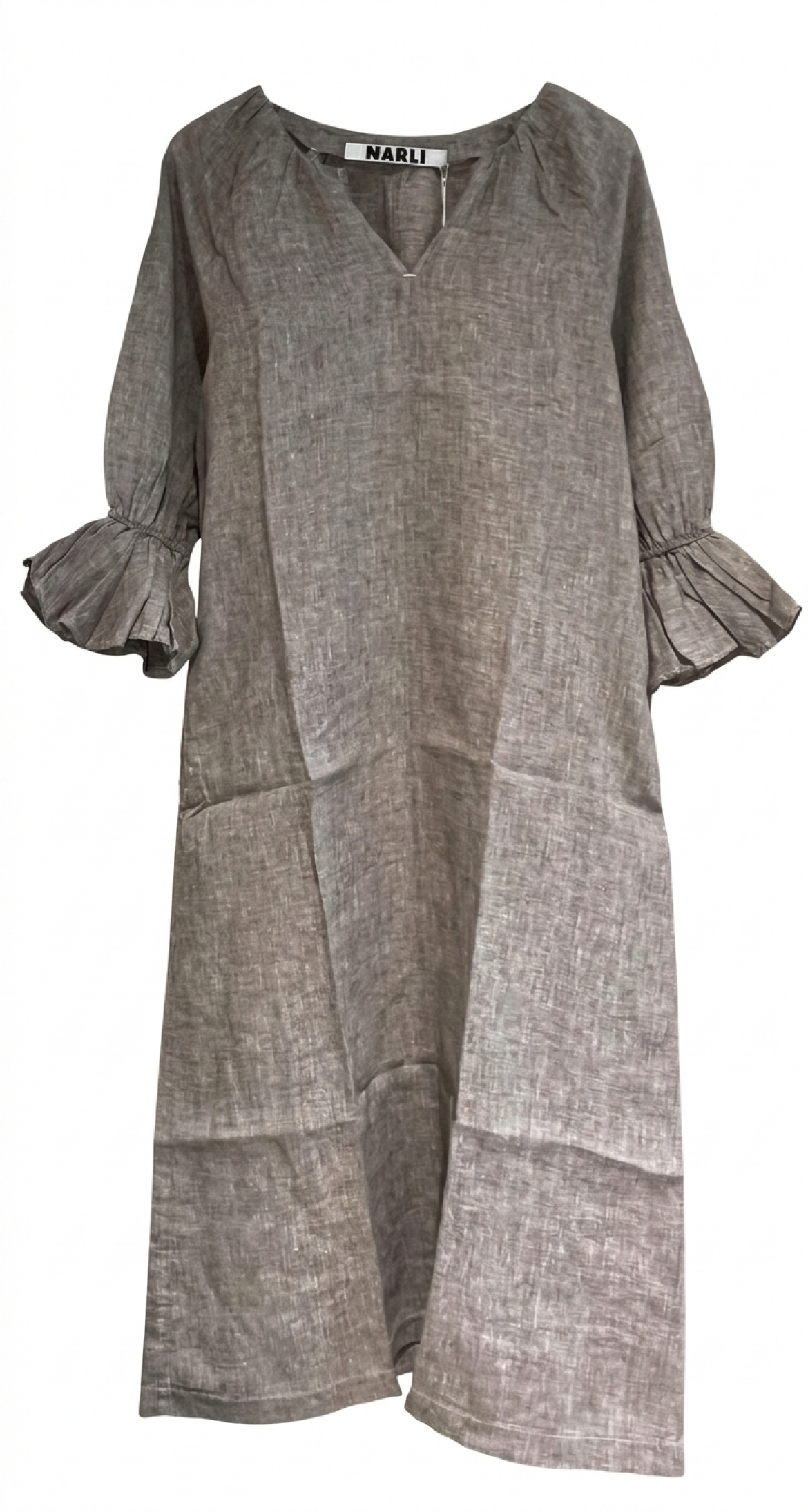 Kleid Leinen Volant pebble