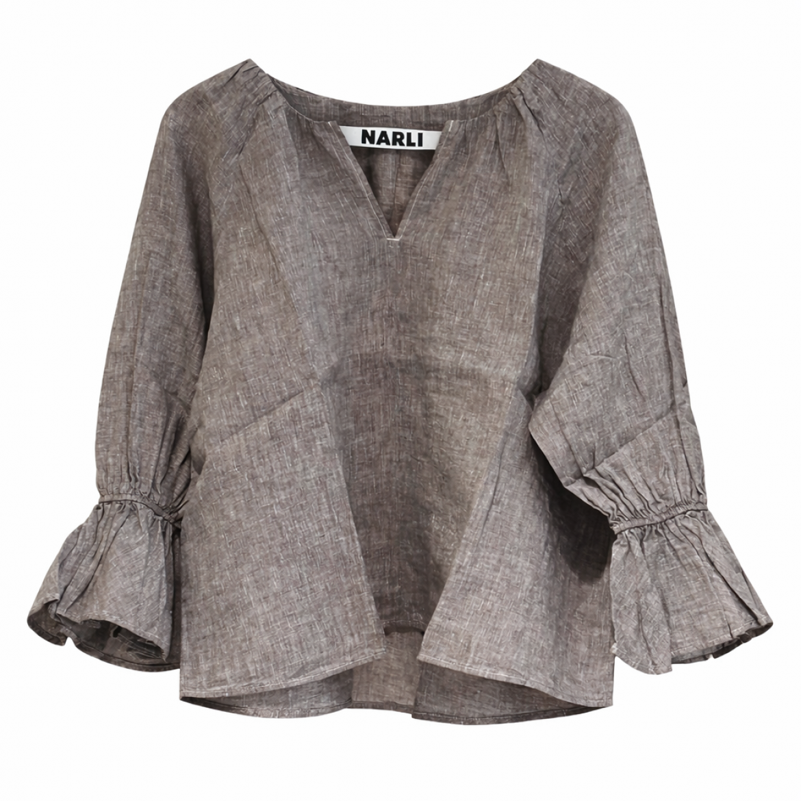 Leinenbluse Volant pebble
