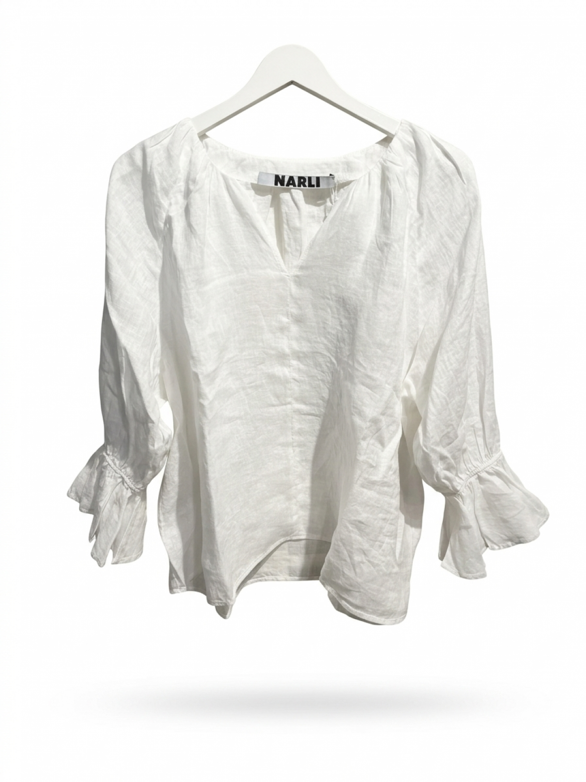 Leinenbluse Volant weiss